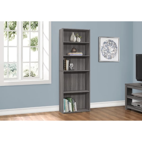 Bookshelf, Bookcase, 6 Tier, 72H, Office, Bedroom, Laminate, Grey, Transitional